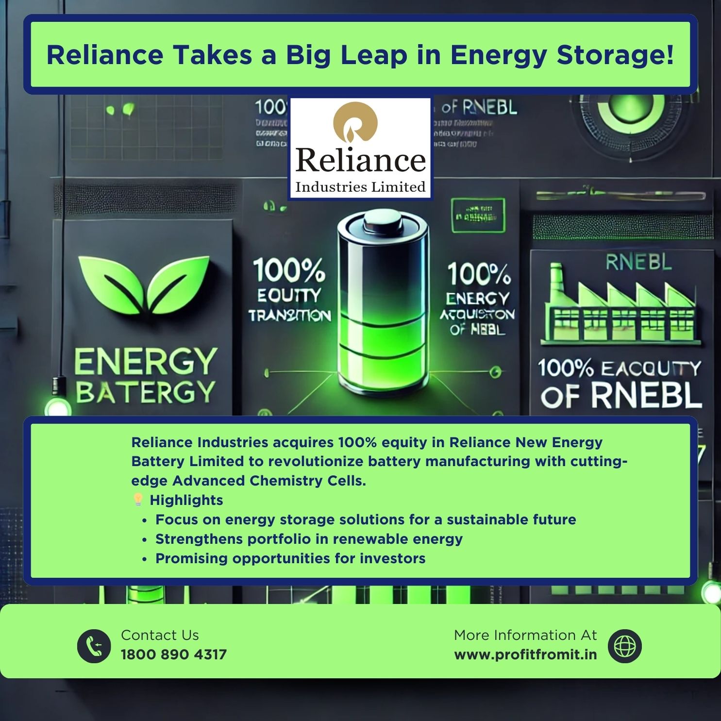 Reliance Leads Energy Revolution: 100% Acquisition of New Energy Battery Limited